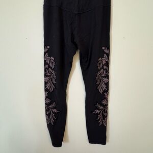 Athleta Black Leggings with Pink Floral Design